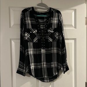 Express Black and White Plaid Women's Top